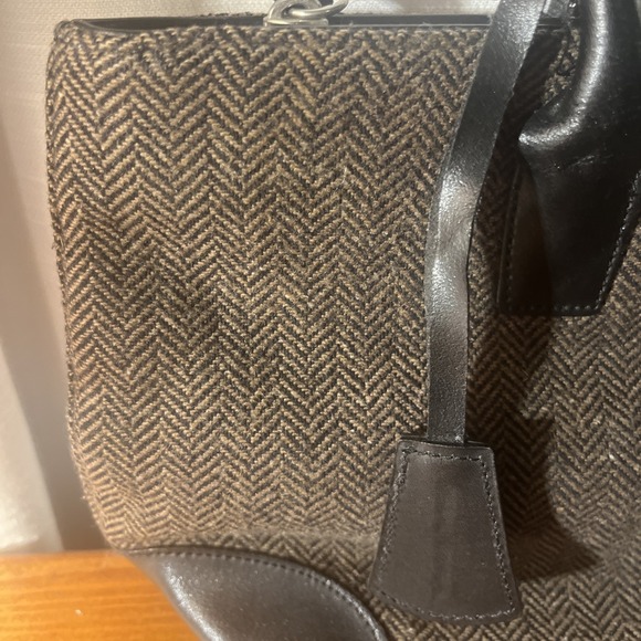 Eddie Bauer Wool Blend Leather Trim Brown/Black Chevron Purse - Picture 2 of 10